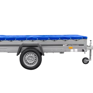 Einachsanhänger 264×150 UNITRAILER GARDEN 265 KIPP mit einem Flachplanenträger und blauer Plane-Neu – Bild 4