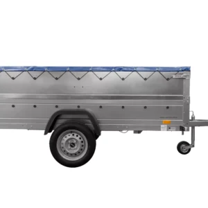 Großer Anhänger 750 kg Garden Trailer 264 KIPP mit Bordwandaufsatz [zusätzliche 40 cm], Stützrad und blauer Flachplane-Neu – Bild 4