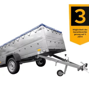 Großer Anhänger 750 kg Garden Trailer 264 KIPP mit Bordwandaufsatz [zusätzliche 40 cm], Stützrad und blauer Flachplane-Neu – Bild 3