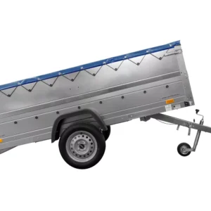 Großer Anhänger 750 kg Garden Trailer 264 KIPP mit Bordwandaufsatz [zusätzliche 40 cm], Stützrad und blauer Flachplane-Neu – Bild 5