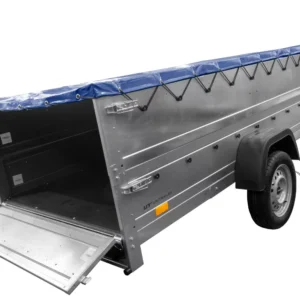 Großer Anhänger 750 kg Garden Trailer 264 KIPP mit Bordwandaufsatz [zusätzliche 40 cm], Stützrad und blauer Flachplane-Neu – Bild 7
